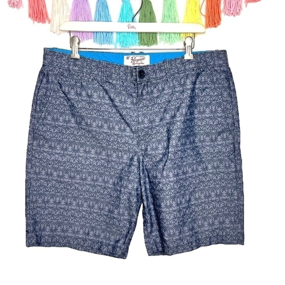 Penguin Navy Palm Tree Patterned Lightweight Hybrid Casual Summer Shorts Size 36 - Picture 1 of 16